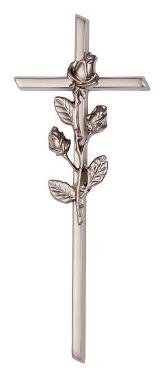 Obrázek K01030b Křížek klasický s růží 29,5x11,5, leštěná nerez